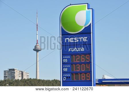 Vilnius, Lithuania - May 16: Neste Oil Logotype On A Fuel Station On May 16, 2018 In Vilnius Lithuan