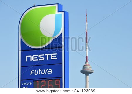 Vilnius, Lithuania - May 16: Neste Oil Logotype On A Fuel Station On May 16, 2018 In Vilnius Lithuan