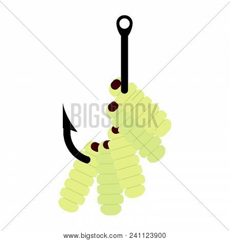Icon Of Worm On Hook. Flat Color Design. Vector Illustration.