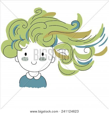 Cartoon Positive Sweet Cute Colored Doodle Girl