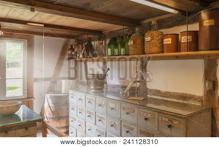 Hofstetten Bei Brienz, Switzerland - April 2017: Drugstore In Ballenberg Open Air Museum