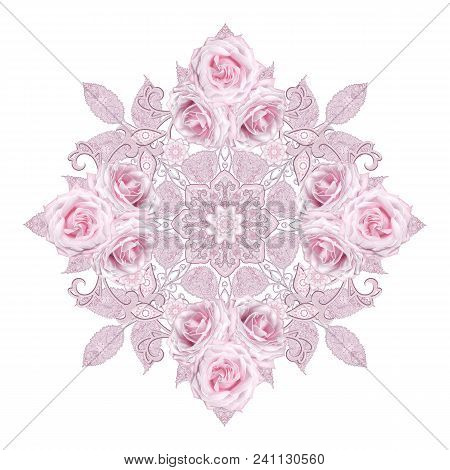 Decorative Decoration, Paisley Element, Delicate Textured Silver Leaves Made Of Fine Lace And Pearls