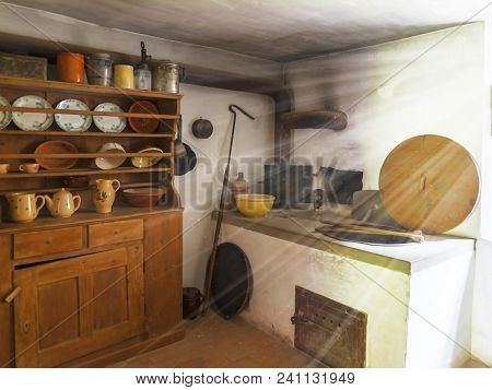 Hoffstetten Bei Brienz, Switzerland - April 2017: Morning In Countryside House Kitchen In Ballenberg