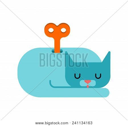 Cat Clockwork Toy Isolated. Pet Vector Illustration