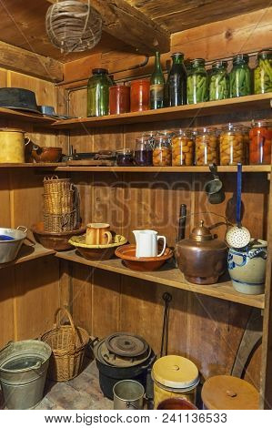 Hofstetten Bei Brienz, Switzerland - April 2017: Food Cellar Of Once Upon A Time In Ballenberg Open 