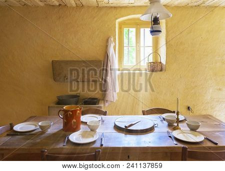 Hofstetten Bei Brienz, Switzerland - April 2017: Dining Room Of Once Upon A Time In Ballenberg Open 