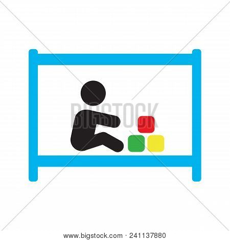 Child Playing In Playpen Silhouette Icon. Isolated Vector Illustration