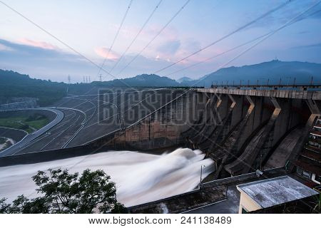Smooth Draining Water From The Hydroelectric Dam At Dawn