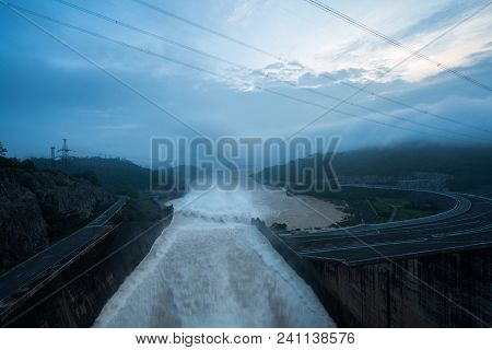 Smooth Draining Water From The Hydroelectric Dam At Dawn