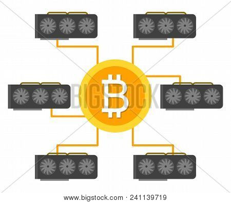 Cryptocurrency Concept Flat Vector Illustration. Bitcoin Digital Money. Ryptocurrency Production Pro