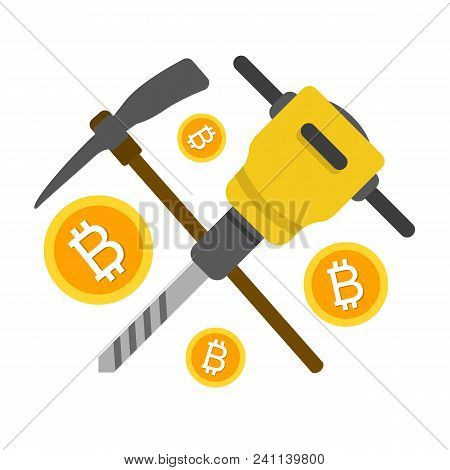 Cryptocurrency Concept Flat Vector Illustration. Bitcoin Digital Money. Ryptocurrency Production Pro