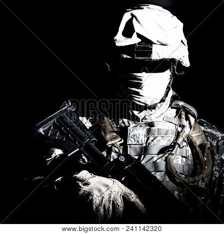 Shoulder Portrait Of War, Military Conflict Combatant, Army Special Forces Soldier, Counter Terroris