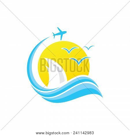 Flight Summer Cloud Business Travel Vector Design Emblem With Blue Color. Speed Travel Vector Logo T