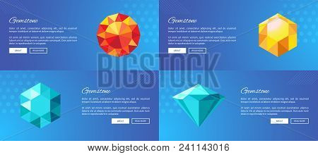 Luxury Gemstones Promotional Internet Posters Templates Set With Headers In Italic Font, Sample Text