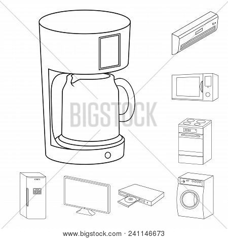 Smart Home Appliances Outline Icons In Set Collection For Design. Modern Household Appliances Vector