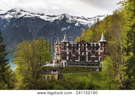Brienz, Switzerland - April 2017: View On Grandhotel Giessbach At The Waterfall