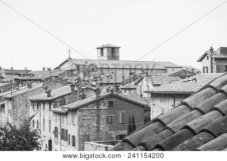 Part Of Medieval City With Storical Stones Constructions And Little Church From The Top Of Gubbio