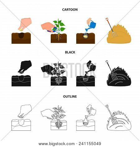 Garden, Ecology, Farmingand Other  Icon In Cartoon, Black, Outline Style. Feed, Plot Farmicons In Se