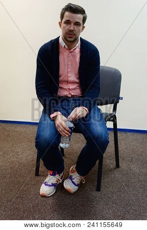Vilnius, Lithuania - May 4, 2016: Sasha Filipenko Belorussian Novelist And Journalist Sitting On The