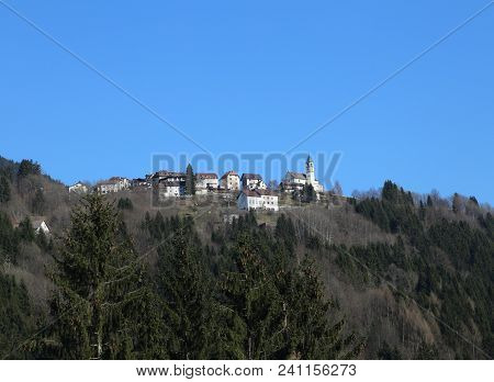 Small Mountain Village Perched On The Top Of A Mountain