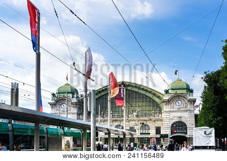 BASEL, SWITZERLAND - June 16, 2017: Tourists on foot Graben Street in Basel,Switzerland