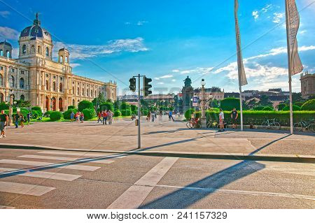 Vienna, Austria - August 31, 2013: Museumsplatz With Vienna Museum Of Natural History And Museum Of 