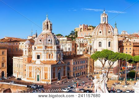 Rome, Italy - October 12, 2016: Santa Maria Di Loreto Church And Chiesa Ss Nome Di Maria Church In T