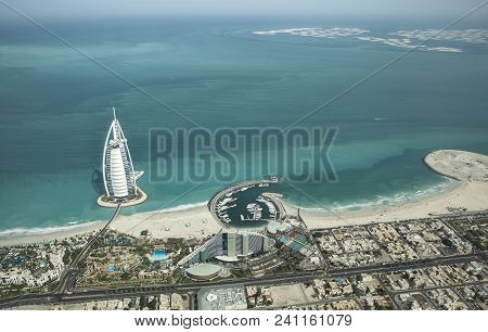 Aerial View Of Burj Al Arab Hotel In Dubai