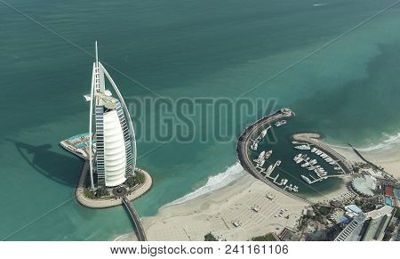 Aerial View Of Burj Al Arab Hotel In Dubai