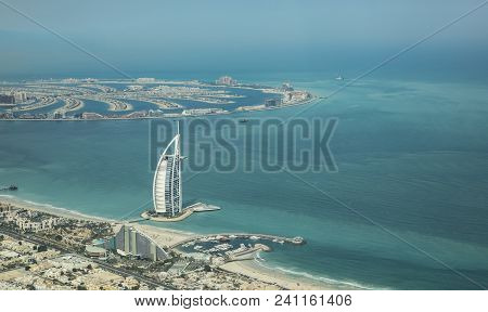 Aerial View Of Burj Al Arab Hotel In Dubai