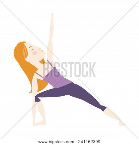Red Hair Woman Doing Yoga Extended Side Angle Pose Cartoon Vector Illustration