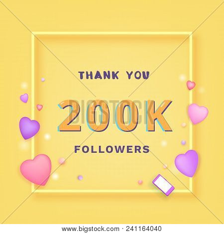 200k Followers Thank You Card. Celebration 200000 Subscribers  Banner. Template For Social Media. Ve