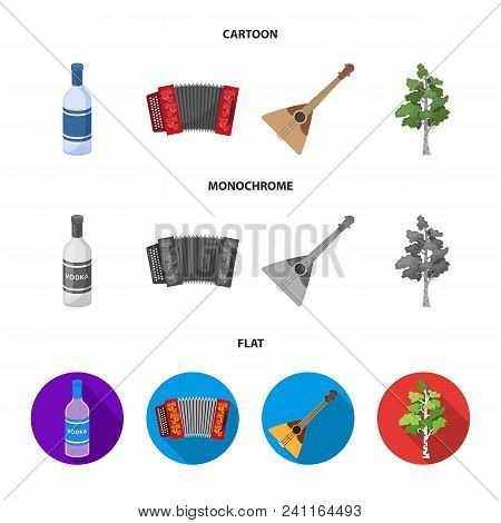 Russia, Country, Vodka, Accordion .russia Country Set Collection Icons In Cartoon, Flat, Monochrome 