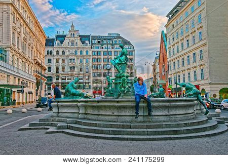 Vienna, Austria - August 31, 2013: Donnerbrunnen Fountain On Neuer Markt Square In Vienna, Austria