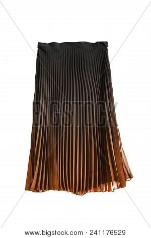 Chiffon Pleated Black; And Orange Midi Skirt On White Background