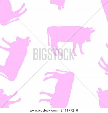 Seamless Pattern. Silhouettes Of Cowson A White Background.