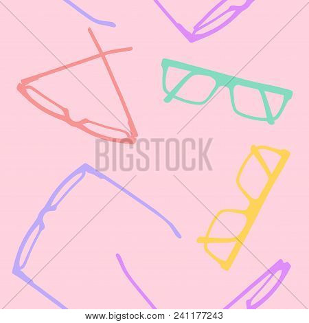 Seamless Pattern. Multicolored Glasses Frames. Blue, Green, Yellow, Red And Purple.