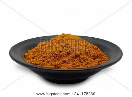 Turmeric Powder In Bowl Isolated On White Background.(clipping Path)