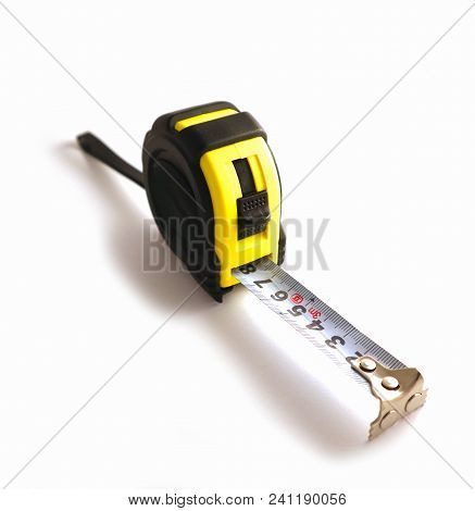 Photo Depicts An Image Of Ruler Tool Measuring Centimeters, Isolated On A White Background. Professi