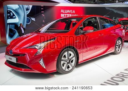 Frankfurt, Germany - Sep 16, 2015: World Premiere Of The New Toyota Prius Hybrid Car At The Frankfur