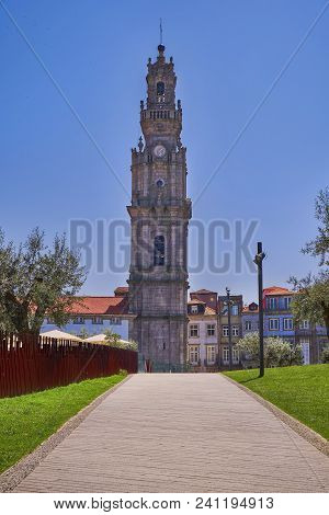 Clerigos Tower Torre Dos Clerigos And Promenade In Old Town, Porto, Portugal