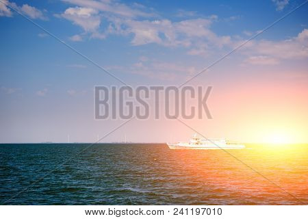 Aerial Top View Yacht Sailing In Sea