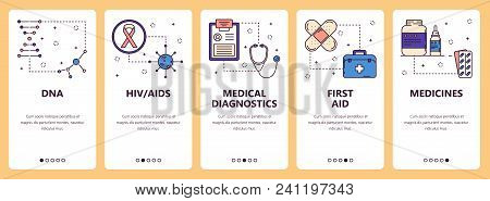 Vector Set Of Vertical Banners With Dna, Hiv Aids, Medical Diagnostics, First Aid, Medicines Website