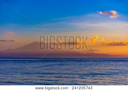 View Of Lombok Island Over The Oceam From Bali Island, Indonesia.
