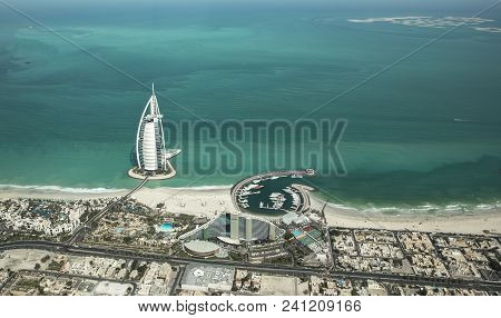 Dubai, United Arab Emirates, 18th May, 2018: Aerial View Of World Most Highly Rated Hotel Burj Al Ar