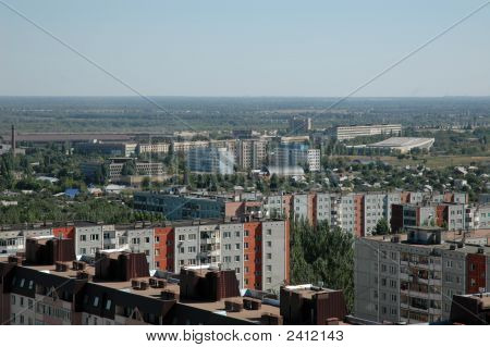 Russland. die Stadt Wolgograd. die Art auf die Stadt von der HГ¶he des Vogels Flug.
