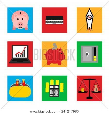 9 Abstract And Colorful Icons On Business And Finance.