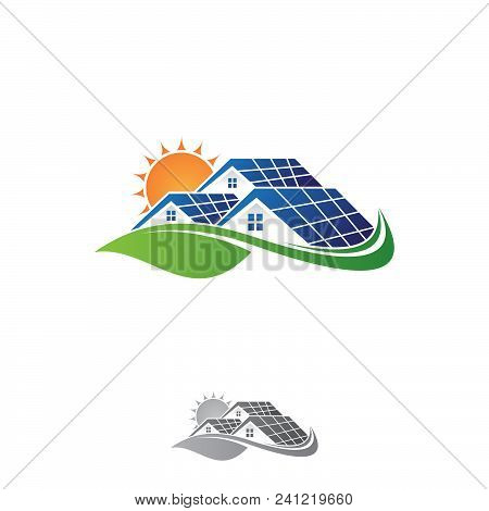 Solar House And Sun Save Energy Power And Natural Electricity Solar Battery. Recycling Energy Techno