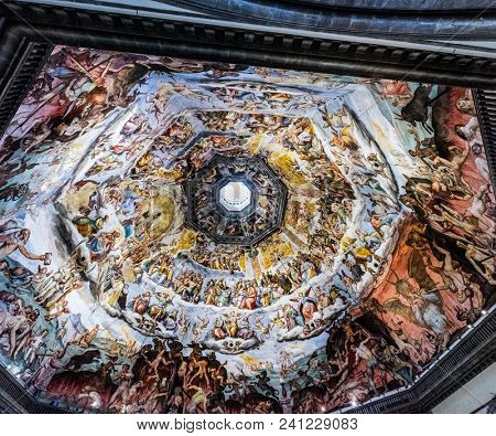 Ceiling detail of Duomo di Firenze Cathedral, Cathedral of Saint Mary of Flower, Florence, Italy, Europe March 08, 2018