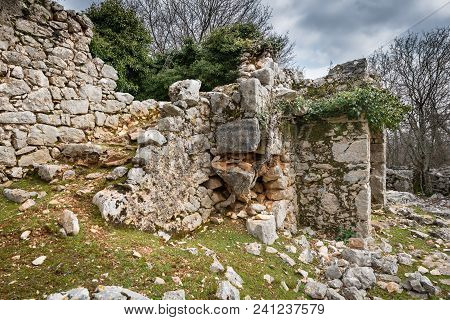 Ruin Of An Abandoned Stone House In Croatia (island Cres, Tramontana)